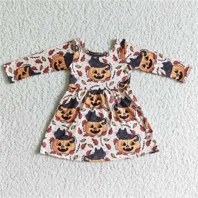 GLD0065 white halloween pumpkin long sleeve dress