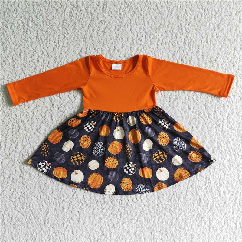 GLD0011 orange black pumpkin long sleeve dress