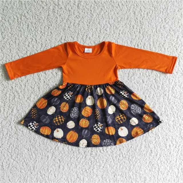 GLD0011 orange black pumpkin long sleeve dress