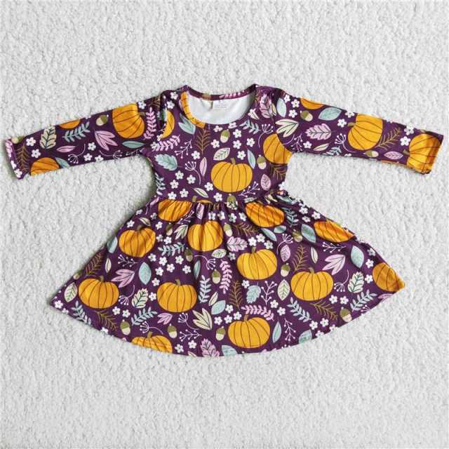 6A12-14 purple pumpkin long sleeve dress