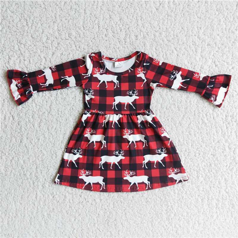 6B2-21 red plaid long sleeve dress