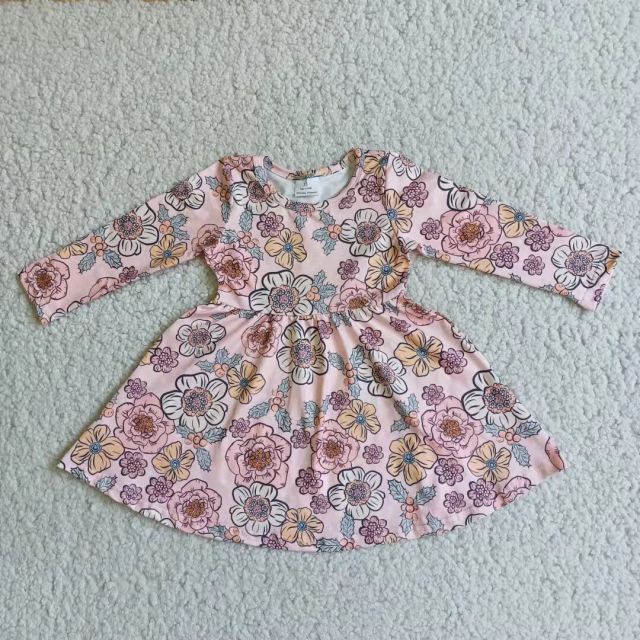 6 A4-18 pink flowers sleeve dress