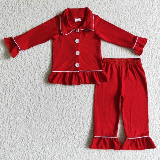 GIRLS  Red Button Long Sleeve Trousers Set