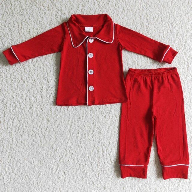 BLP0036  Boys Red Button Long Sleeve Trousers Set