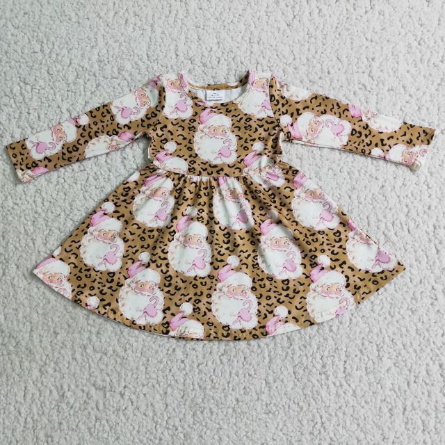 6A7-13 leopard pink Santa Claus Long Sleeve Dress