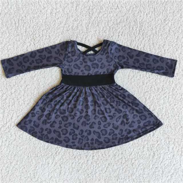 6 B12-8 black leopard print Long Sleeve Dress