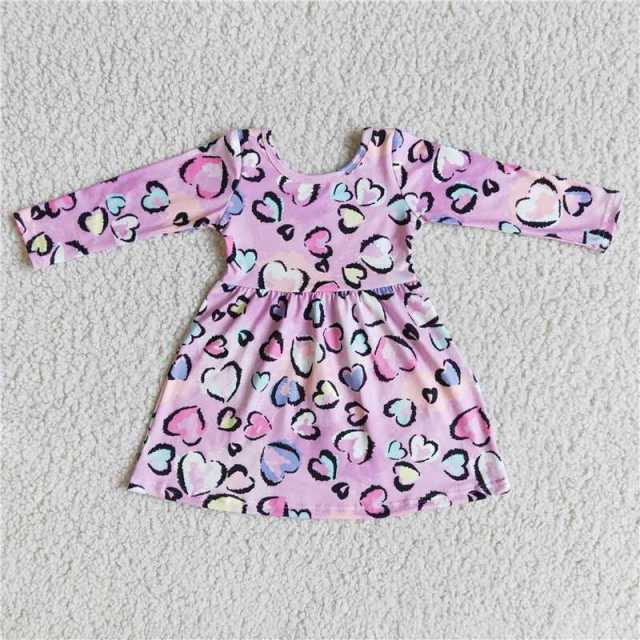 6 A25-18 pink hearts print Long Sleeve Dress