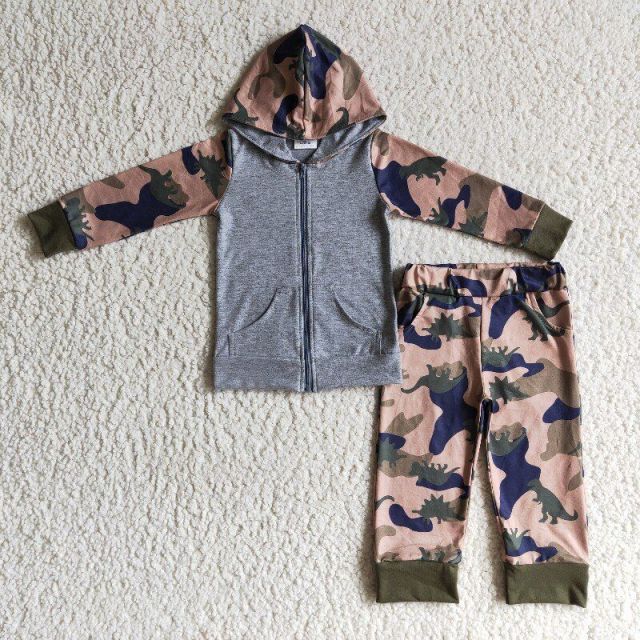 BLP0069 Boys Camo Long Sleeve Hooded Trousers Set