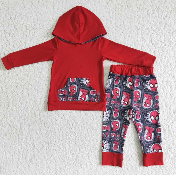 6 B4-21 Red Spider-Man Hooded Long Sleeve Sweater Pants Set