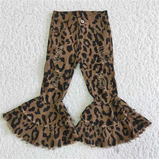 C7-13 leopard print denim flared Pants