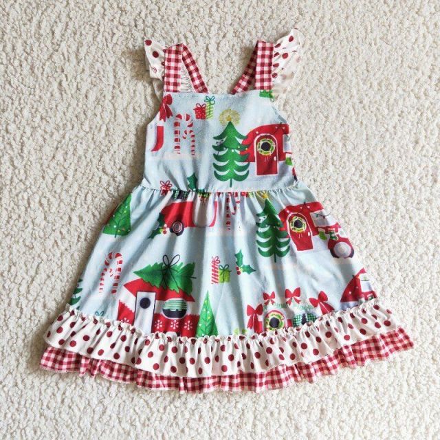 GSD0145  Christmas Tree Cart Flying Sleeve Dress