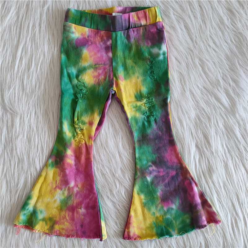 B14-9 tie dye print denim flared Pants