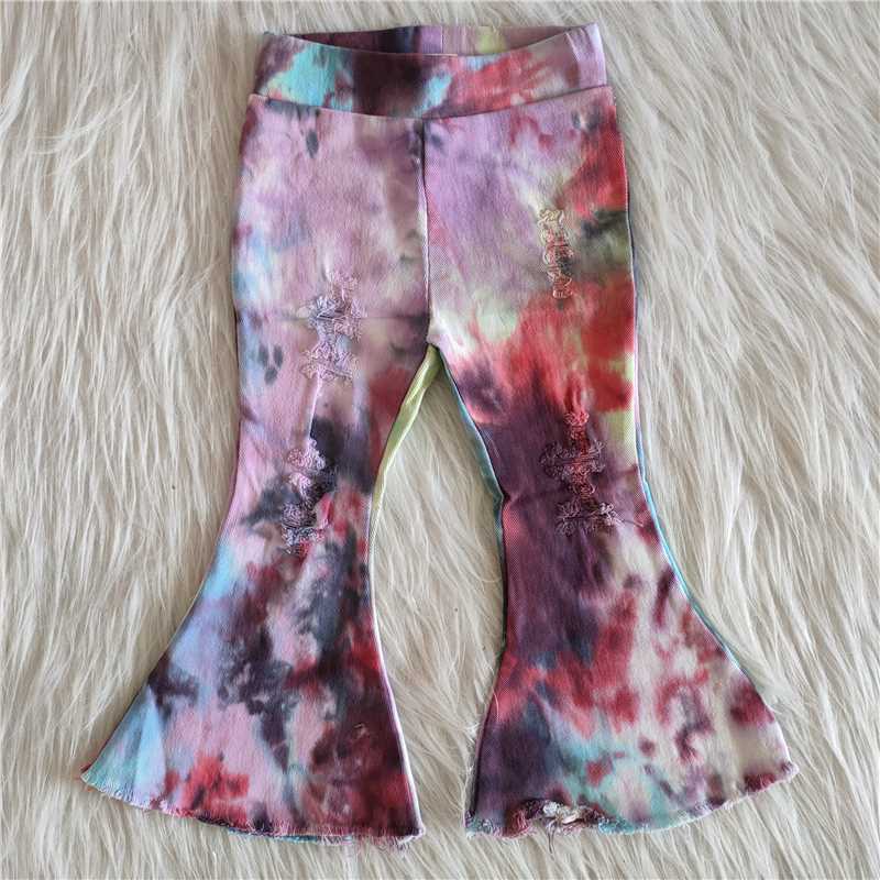 C14-16 tie dye print denim flared Pants