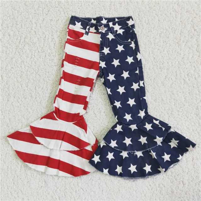 C3-14 Red stripes and blue stars denim Pants