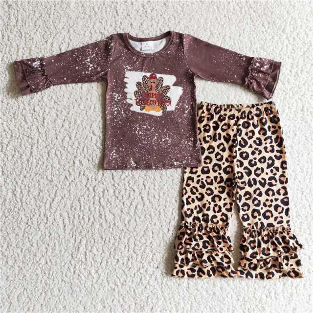 6 C9-40 brown Turkey long sleeve shirt leopard pants set
