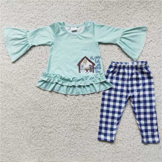 6 C10-27 blue house long sleeve shirt plaid pants set