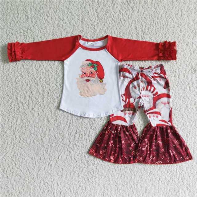 GLP0008 Christmas Santa Claus red white long sleeve shirt red wine lace pants