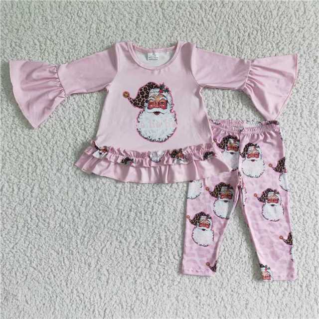 6 C9-23 Christmas pink Santa Claus long sleeve shirt bell bottoms pants