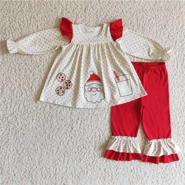 6 C11-25 Christmas White Santa Claus long sleeve shirt Red Pants White Lace bell bottoms pants