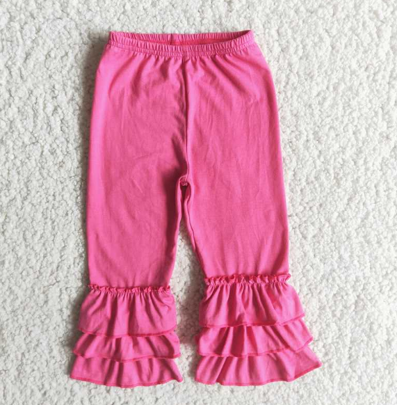 B4-12 Rose Red Three-Layer Ruffle Trousers