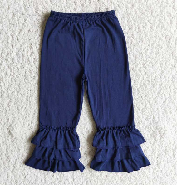 D10-13 Navy Three-Layer Ruffle Trousers
