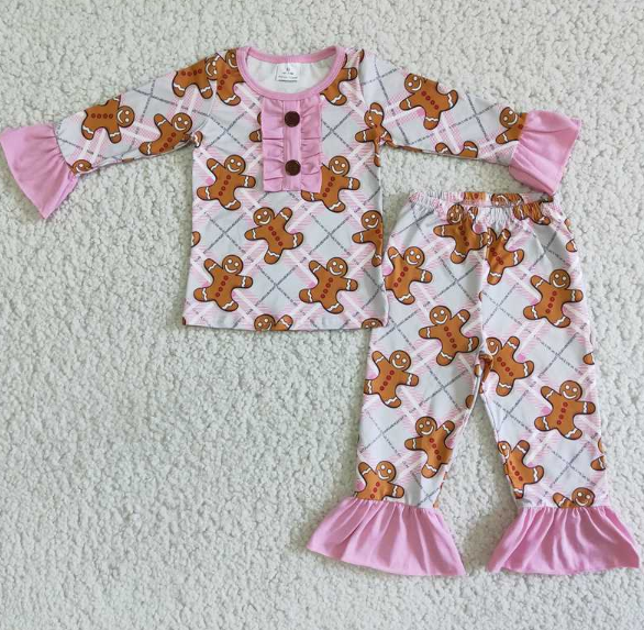 6 A1-27 girl brown villain gingerbread pink long-sleeved trousers pajama set
