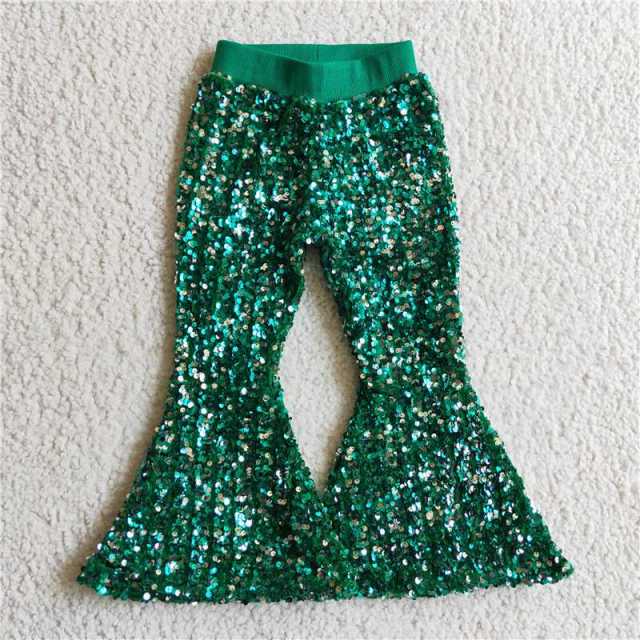 P0033 kids sequins green pants