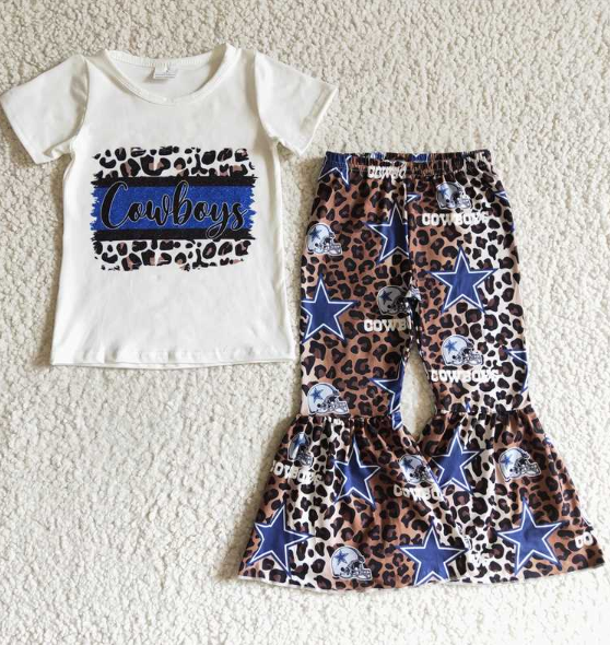 GSPO0206  Girls cowboys leopard print white short-sleeved trousers suit
