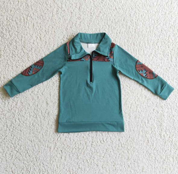 BT0093 Boys Geometric Green Zip Long Sleeve Top