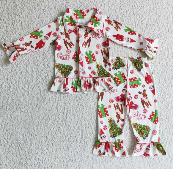 6 C8-38 Girl Santa Elf Pajama Set