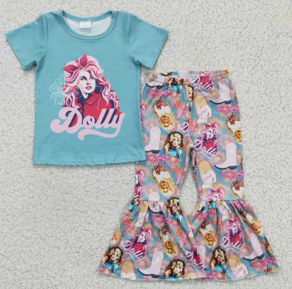 GSPO0224 Girl singer DOLLY blue short-sleeved pants set