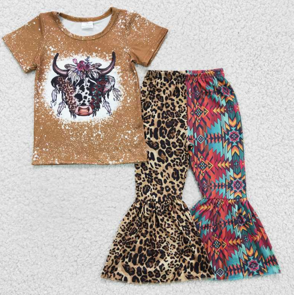 GSPO0263 Girls' alpine cow leopard print geometric cow print short-sleeved trousers suit