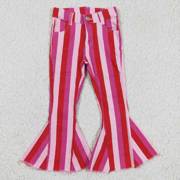 P0043 Light pink dark pink red striped denim pants jeans