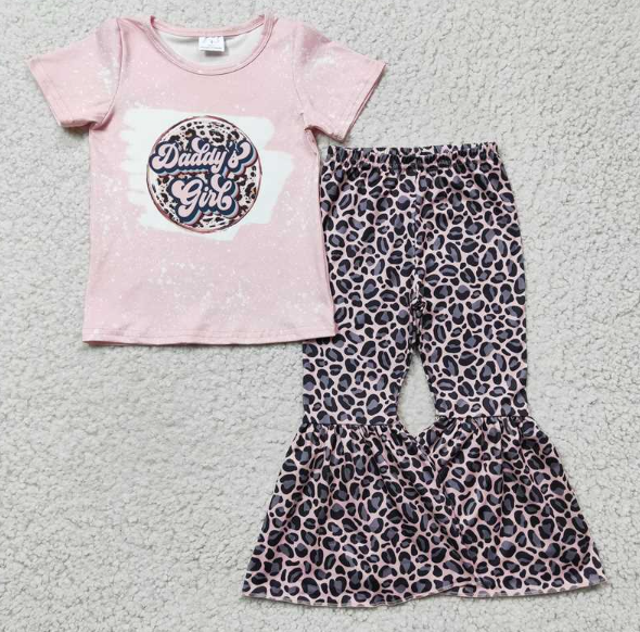 GSPO0219 Girls Daddys gril Pink Leopard Short Sleeve pants set