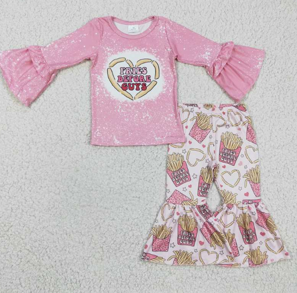 GLP0354 Girls FRIES French Fries Pink Long-Sleeved pants Suit