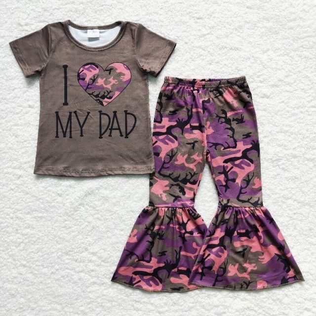GSPO0230 Girls MY DAD Green Camouflage Short Sleeve Trousers Set