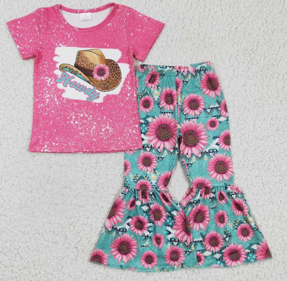 GSPO0232 Girls HOWDY hat rose red short-sleeved trousers suit