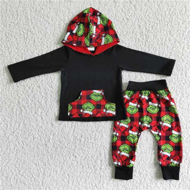 grinch hoodie outfits christmas boys winter clothes kids hooded set