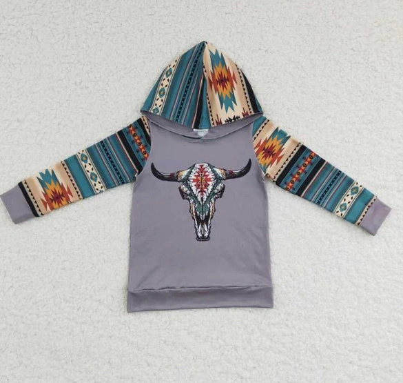 BT0130 Boys Geometric Bull Head Long Sleeve Hoodie