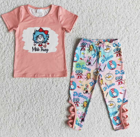 E7-16 Dr.Seuss Pink Short Sleeve Trouser Set