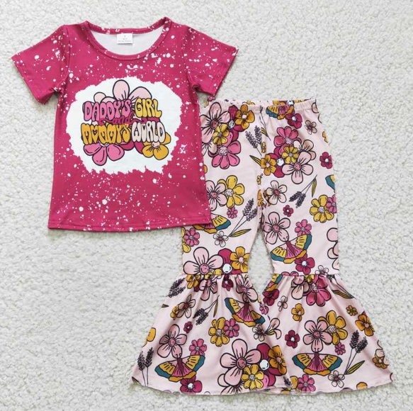 GSPO0414 Girl DADDY GIRL butterfly flower rose red short-sleeved trousers suit