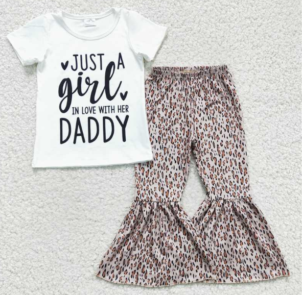 GSPO0266 Girls gril daddy leopard print short-sleeved trouser suit