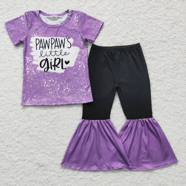 GSPO0244  Girl pawpaws little girl purple short-sleeved pants set
