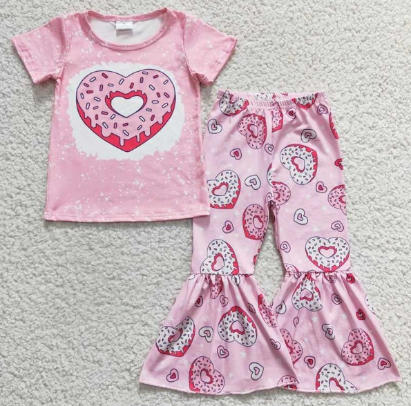 GSPO0378 Girls Love Donut Pink Short Sleeve Trousers Set