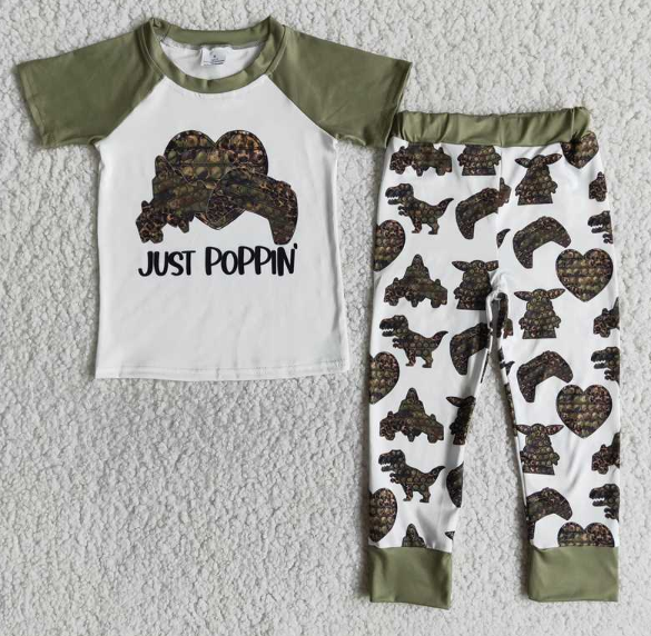 E12-16 Boys Valentine's Day Dinosaur Short Sleeve Pants Set