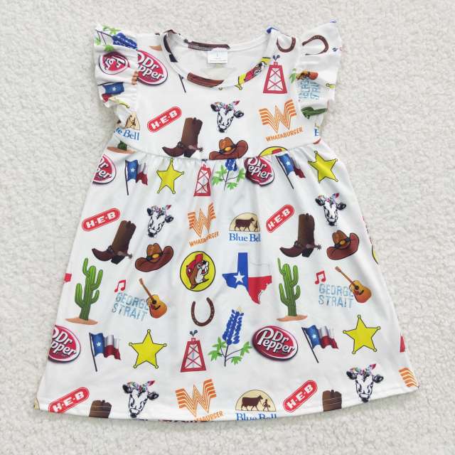 GSD0260 Girls Cactus Boots Fly Sleeves Dress summer