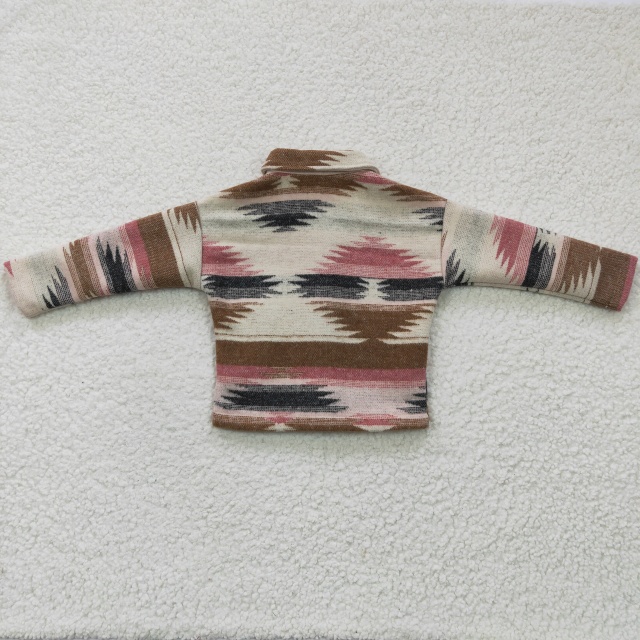 GT0084 Pink Brown Geometric Stripe Shirt Long Sleeve Top