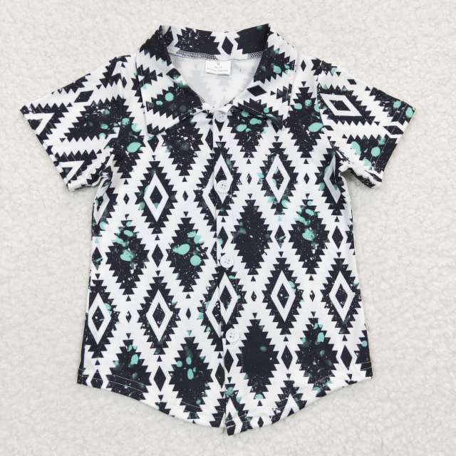 BT0159 Boys Black and white geometry Short Sleeve Top T-Shirt