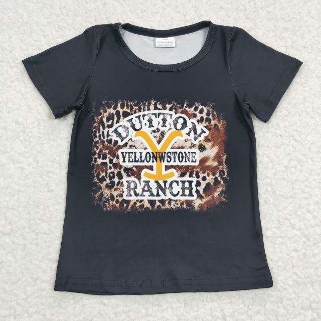 GT0177 Girl DUTTON leopard black short-sleeved top t-shirt