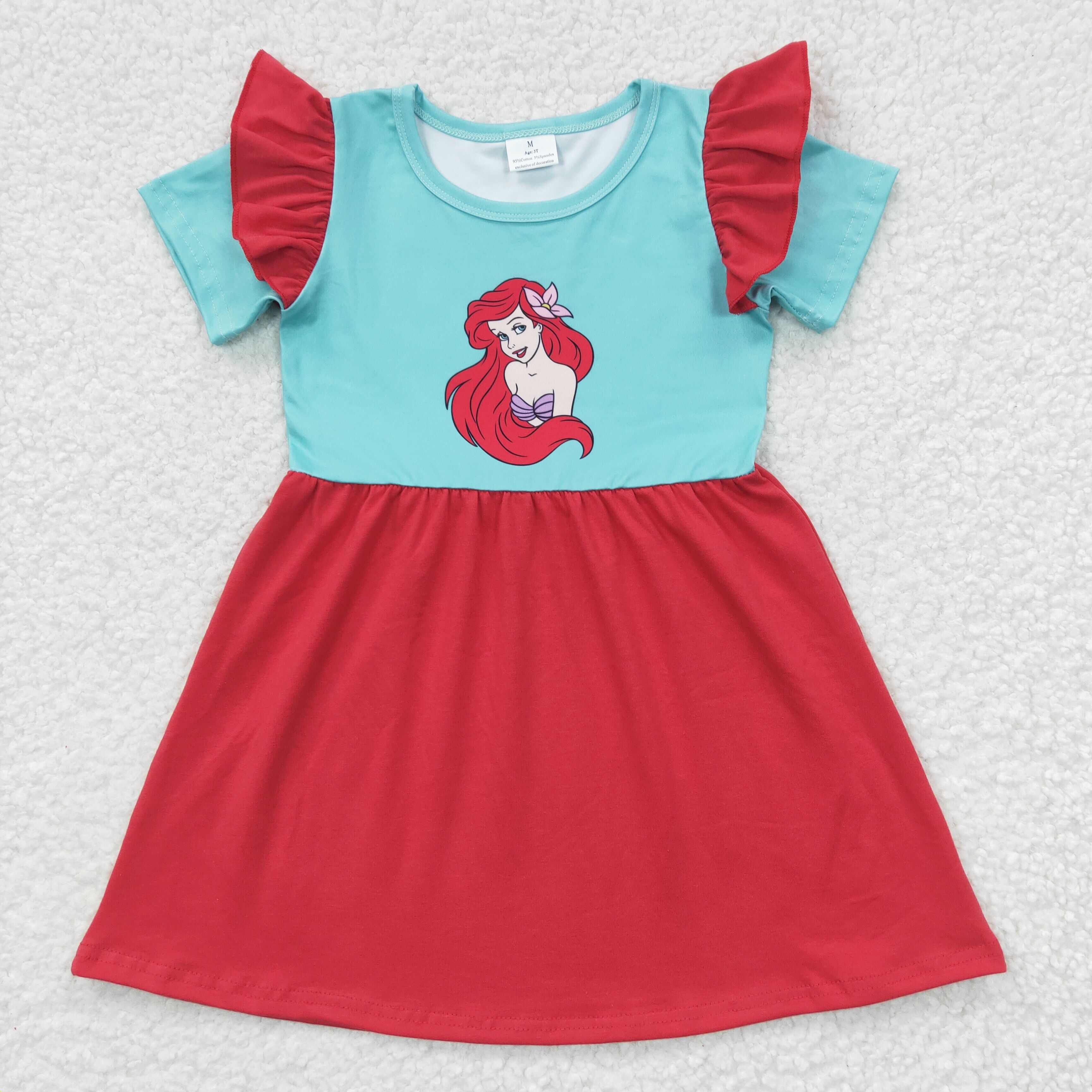 GSD0250  Girls Disney Princess Green Red Short Sleeve Dress